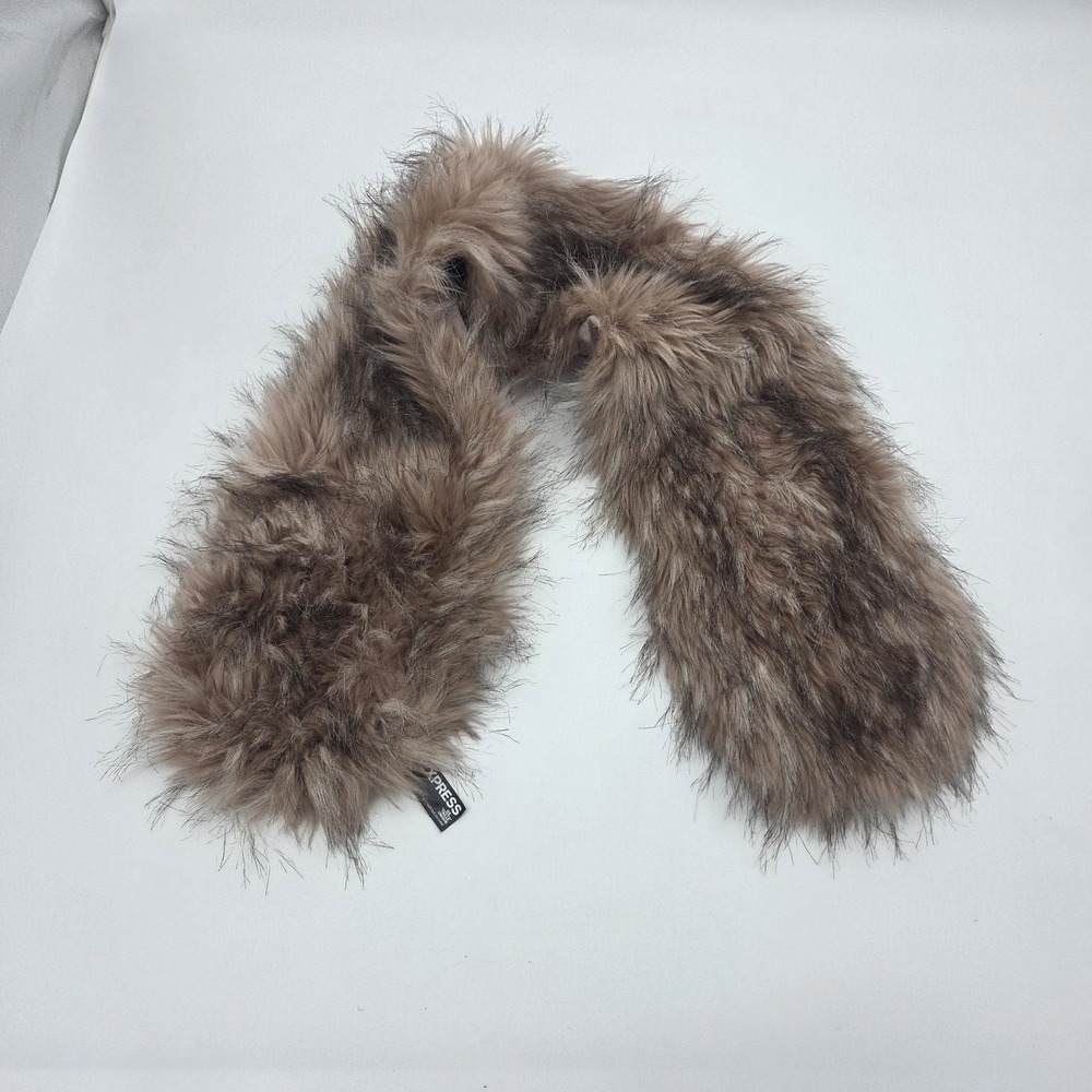 EXPRESS FAUX FUR SCARF STOLE NECK WRAP PINK MAUVE GREY BLACK FALL WINTER VG